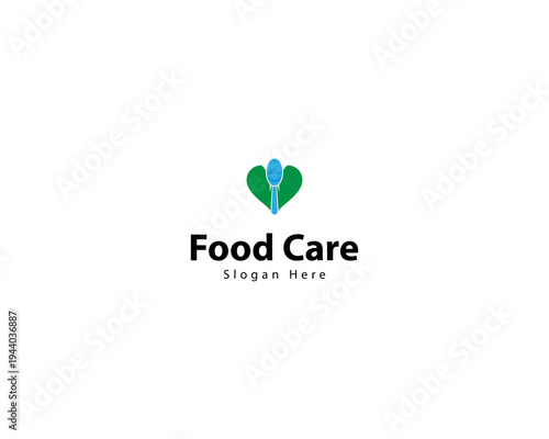 spoon with heart logo design and combination of leaves love nature restaurant health symbol concept vector
