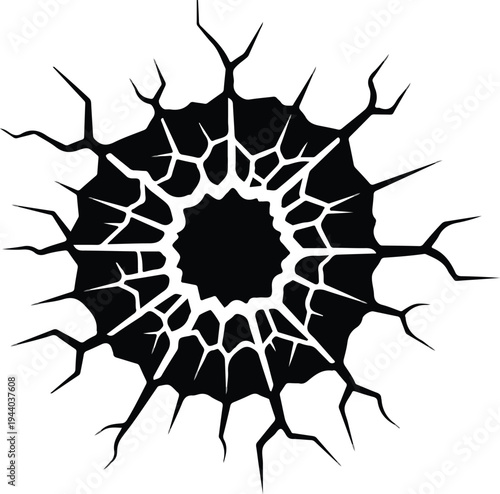 Explosion of Black and White Shattered Impact Radial Crack Design