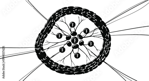 black and white illustration of spider web with spider
