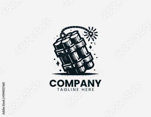 Dynamite bundle with burning fuse black vector logo illustration isolated on white background