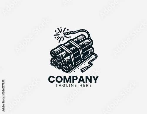 Dynamite bundle with burning fuse black vector logo illustration isolated on white background