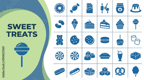 Sweet treats icons showcase confectionery items for dessert related concepts.