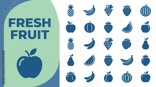 Fresh fruit icons represent sweet natural nutrition available for healthy.