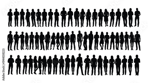 A comprehensive analysis of a large group of people illustrated as black silhouettes standing in three horizontal rows on a white background