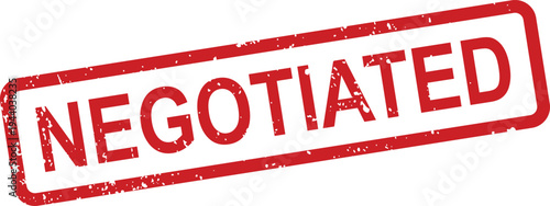 Authentic red grunge rubber stamp with the bold word NEGOTIATED on a clear white surface