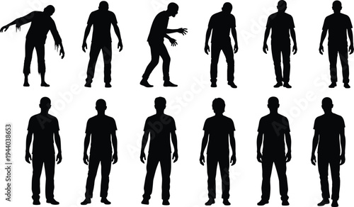 Billede på lærred Zombie silhouette collection with walking undead characters in different poses i