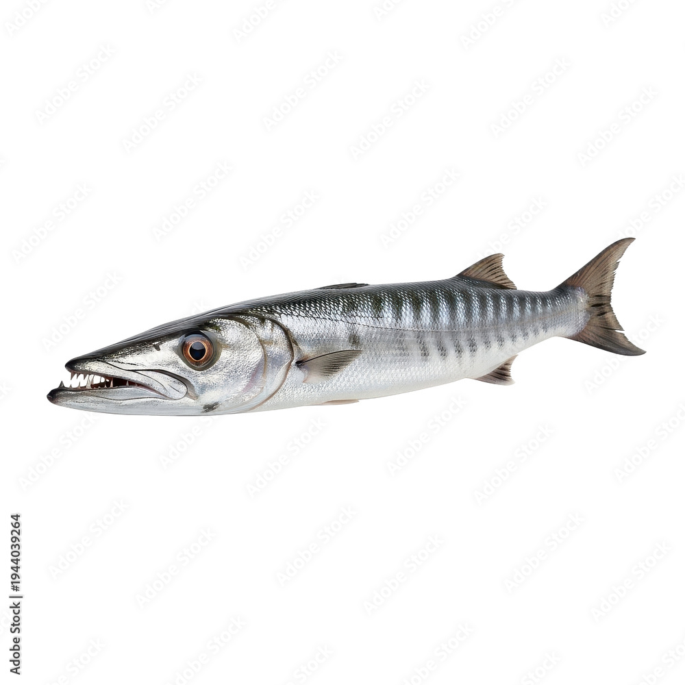 Fototapeta premium Barracuda Fish Black Background Sharp Teeth