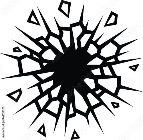 Graphic illustration of a black explosion blast pattern with sharp fragments on a white background