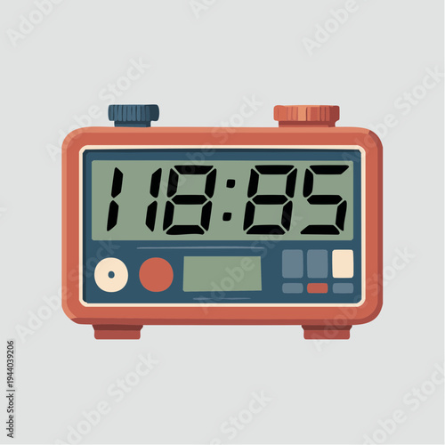 Vintage style digital alarm clock illustration with 11:05 display
