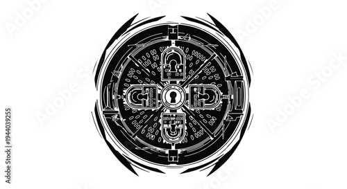 black and white gothic cross symbol with text