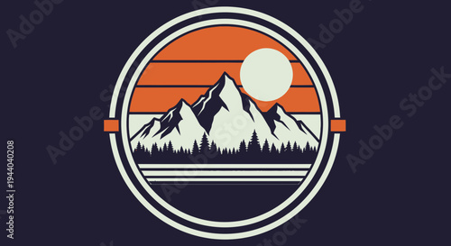 Retro Mountain Landscape Circle Emblem