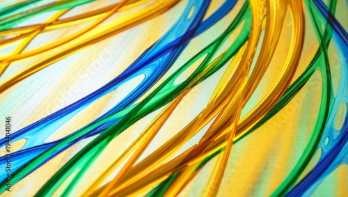 Abstract Swirls of Blue, Green, and Yellow Light