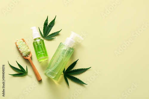 Bottles of hemp cosmetic pr...