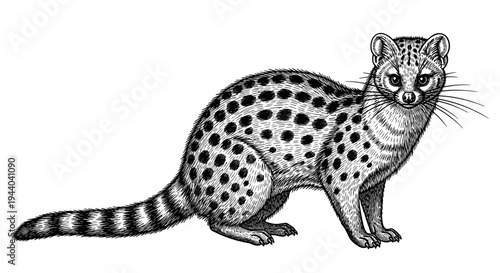 Spotted Genet Illustration - Vintage Wildlife Art