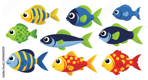 Cute Cartoon Fish Collection Vector Illustration