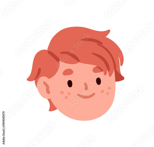 Cute boy kid, face avatar. Smiling child, head portrait, positive emotion. Preschool character, happy expression. Preschooler user profile. Flat vector illustration isolated on white background
