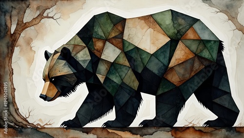 Geometric Bear Watercolor Art