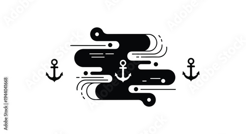 nautical anchor wave graphic design element