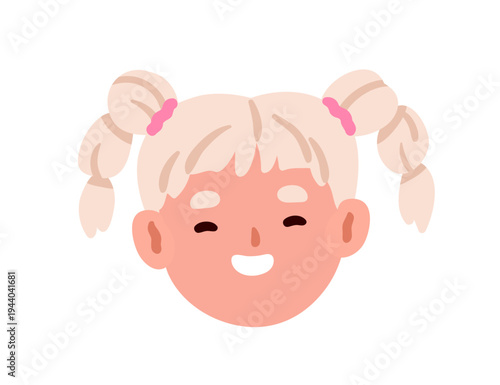 Cute happy girl smiling, face avatar. Laughing school child, head portrait. P...