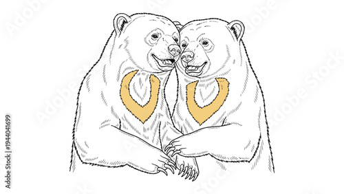 Cuddling Bears: Two affectionate bears sharing a tender moment, embracing each other in a heartwarming display of connection.