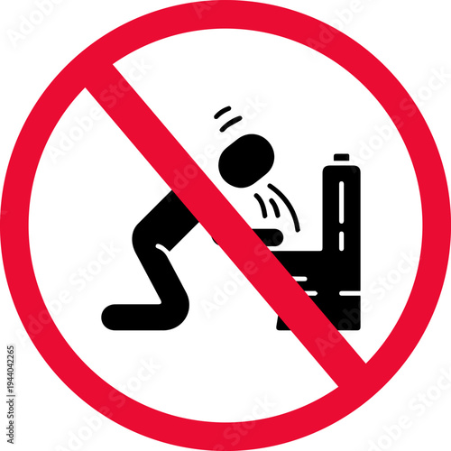 No Vomiting Prohibition Sign Icon on White Background