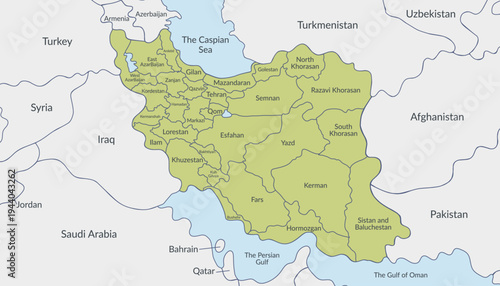 Iran detailed political map. Vector flat template.
