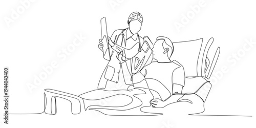 Continuous line of a doctor checking his patient's condition eps 2