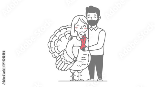 Thanksgiving Hug: A heartwarming scene unfolds with a turkey embracing a person, capturing the essence of togetherness, love, and the spirit of Thanksgiving.