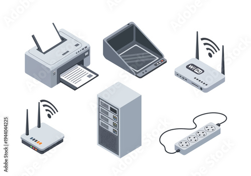 Collection of modern electronic devices and networking equipment