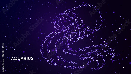 Aquarius zodiac constellation illustrated as the water bearer figure created from glowing stars in a dark night sky star field representing astrology astronomy and the zodiac sign Aquarius