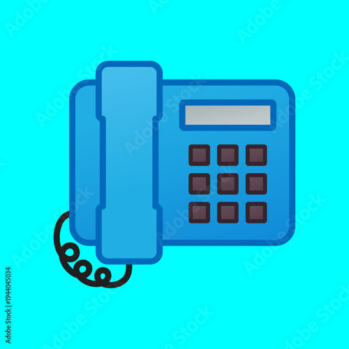 Blue Landline Telephone flat Illustration