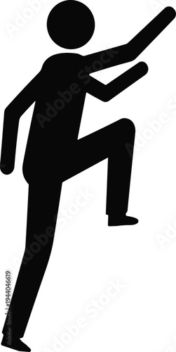 Black silhouette of a person climbing up an invisible wall or steep stairs representing progress growth ambition and career success.