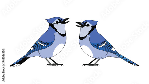 Blue Jay Duo in Conversation: Two striking blue jays, each showcasing vibrant blue plumage and a distinctive crest, engage in a lively conversation, creating a sense of camaraderie and natural beauty.