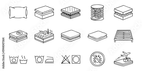 Laundry icons showcase various washing symbols and clothing items on a clean surface