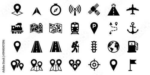 A collection of various navigation and location icons are shown.
