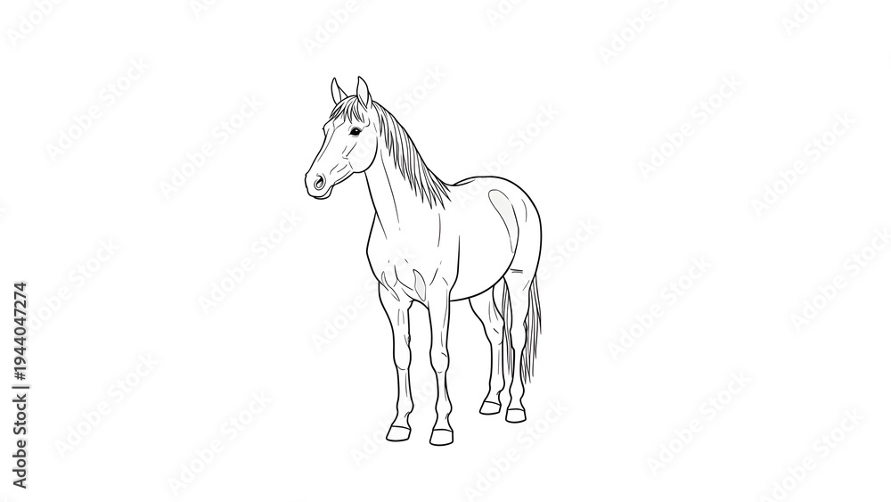 Fototapeta premium Horse Line Drawing in Serene Environment