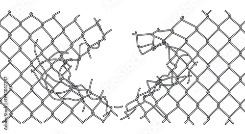 Broken Chain Link Fence Hole - Freedom, Escape, Barrier Breach