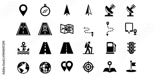 Various travel and transportation icons displayed on a clean white background