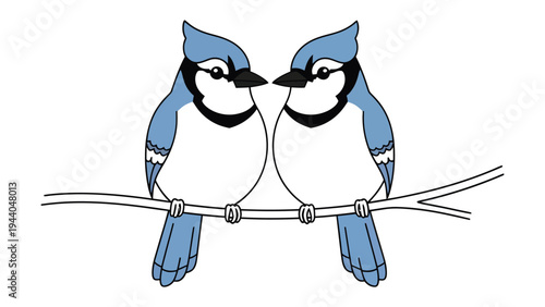 Pair of Blue Jay: Two vibrant blue jays perched gracefully on a slender branch, their forms a picture of companionship and harmony, perfect for capturing the essence of togetherness