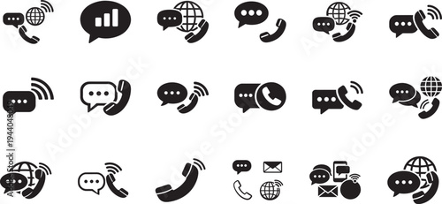 Communication icon set vector illustration with message, chat, call, and media symbols for web and app UI.