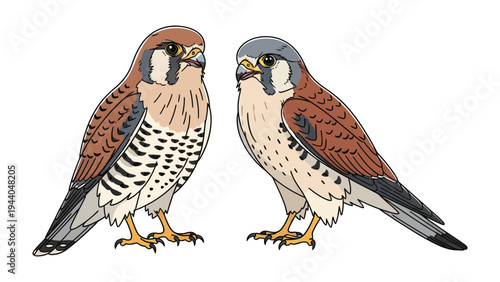 Kestrels Pair: A stunning illustration of two American kestrels perched side by side, showcasing intricate details.