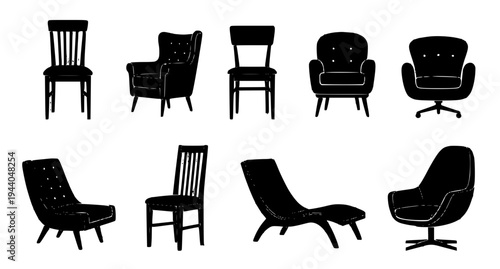 Chair silhouette collection furniture icon set vector illustration EPS 10