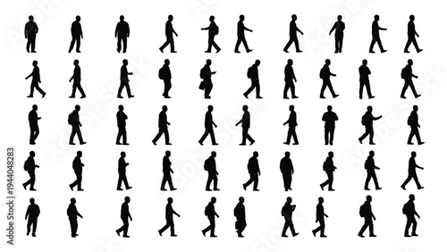 A comprehensive collection of human silhouettes in various poses and actions, showcasing diverse body language and movement