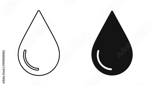Water Drop Icon  with Outline and Solid Liquid Droplet Styles for Ecology, Healthcare Hydration, Plumbing Services, and Oil Fuel Industry Design