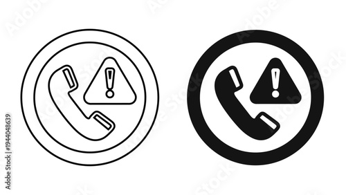 Spam Call Alert and Scam Warning Icon , Telephone Security Notification Symbols