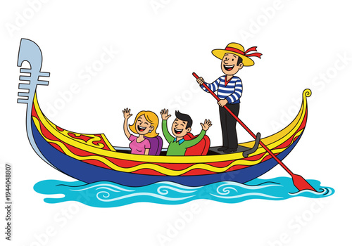 Happy couple enjoys a traditional gondola ride in Venice with a gondolier