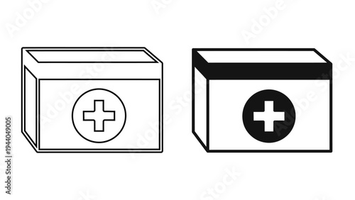 First Aid Kit Box Icon  Medical Emergency Case Line and Glyph Style Symbols