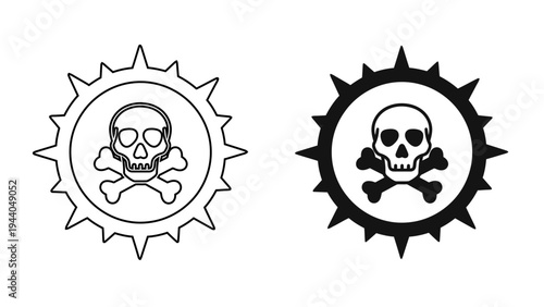 Toxic Hazard Skull and Crossbones Icon , Poisonous Chemical Warning and Danger Death Symbols