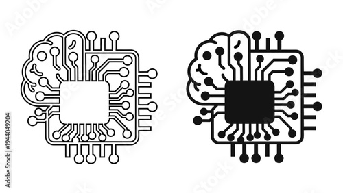 AI Artificial Intelligence Microchip Icon, Human Brain Digital Processor for Machine Learning and Neural Network Technology