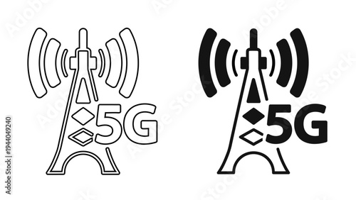 5G Network Tower Icon , High Speed Wireless Technology Antenna for Mobile Connectivity and Telecommunications